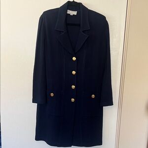 St John navy knit dress with with 12 gold buttons